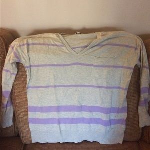 Gray and purple striped sweater